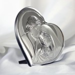 Zdjęcie produktu Św. Rodzina w Sercu - grawerowany obrazek ze srebrem na pamiątkę Chrztu Św.