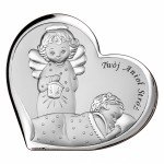 Zdjęcie produktu Twój Anioł Stróż - grawerowany obrazek srebrny z okazji Chrztu Świętego