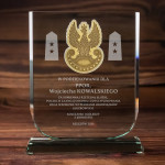 Zdjęcie produktu Statuetka szklana z mosiężnym orłem - podziękowanie za służbę wojskową