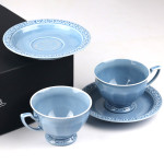 Zdjęcie produktu Państwo Młodzi - grawerowany zestaw kawowy Rosenthal Maria en Vogue Blue z personalizacją na Ślub