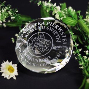 Kryształ - grawerowana pamiątka I Komunii Świętej z personalizacją