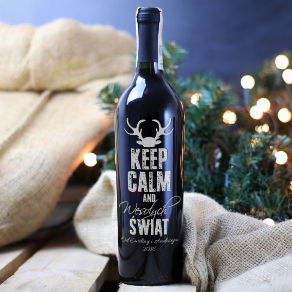 Keep Calm - grawerowane wino na Gwiazdkę