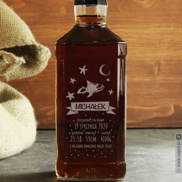 Kosmos - grawerowana whiskey z okazji narodzin dziecka