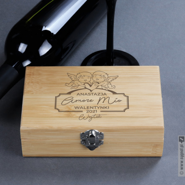 Amore Mio - grawerowany zestaw bambusowy do wina z personalizacją dla pary
