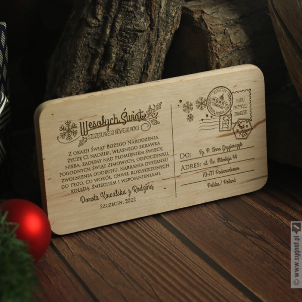 Świąteczna Poczta - grawerowana deska / pocztówka drewniana z personalizacją