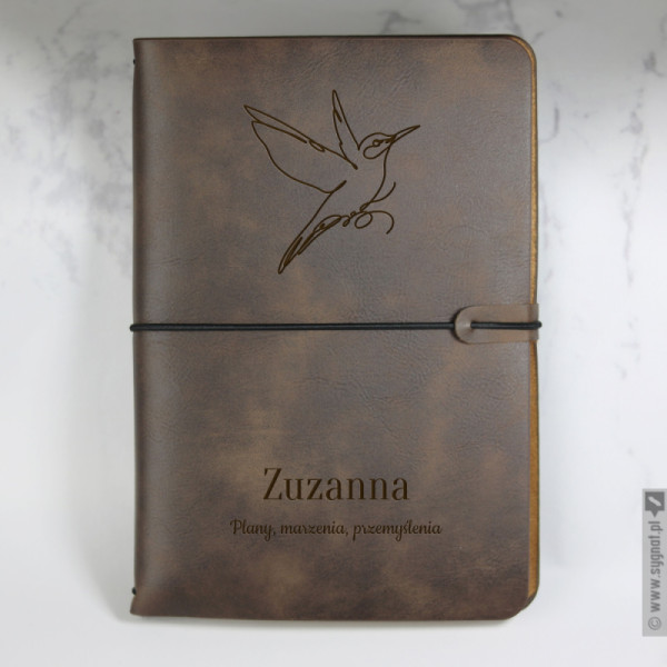 Koliberek  - grawerowany notatnik brązowy lub czarny z personalizacją