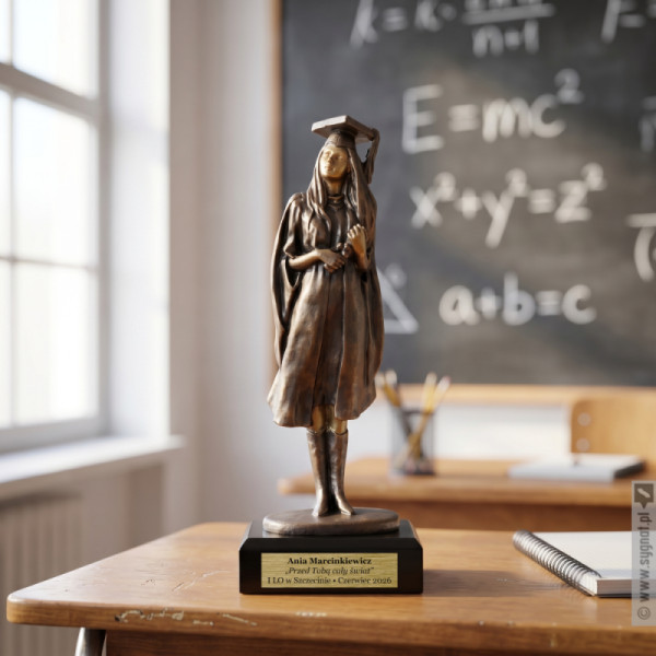 Statuetka absolwentki z tabliczką - pamiątka ukończenia szkoły