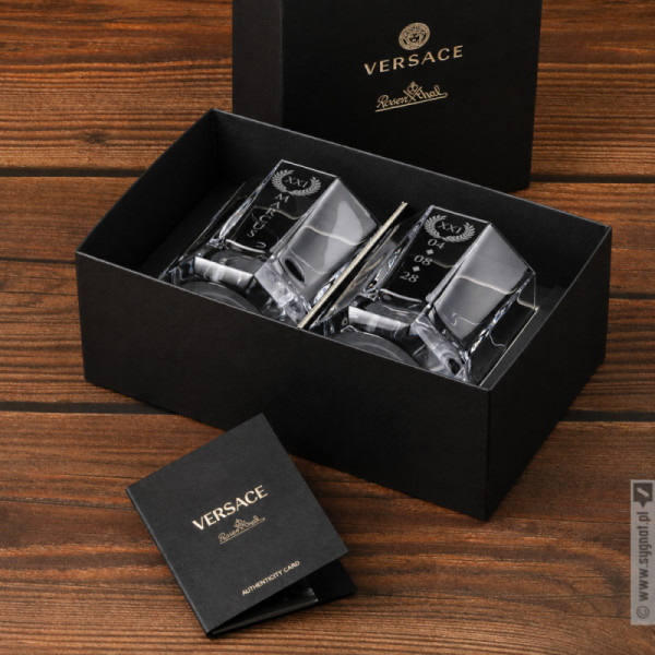 Personalizowany zestaw 2 kryształowych szklanek do whisky Rosenthal Versace Crystal Lumiere – Grawer Rzymski