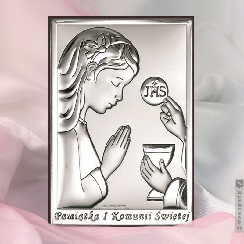 Zdjęcie produktu Dziewczynka - grawerowany obrazek srebrny na I Komunię Świętą dla dziewczynki